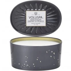 Voluspa Fragrances Makassar Ebony & Peach - 2 Wick Oval Tin Candle