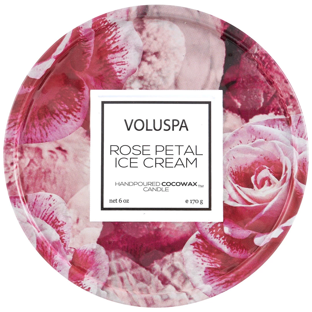 Voluspa Rose Petal Ice Cream - 6 Oz Tin Candle 2 Voluspa Rose Petal Ice Cream - 6 Oz Tin Candle
