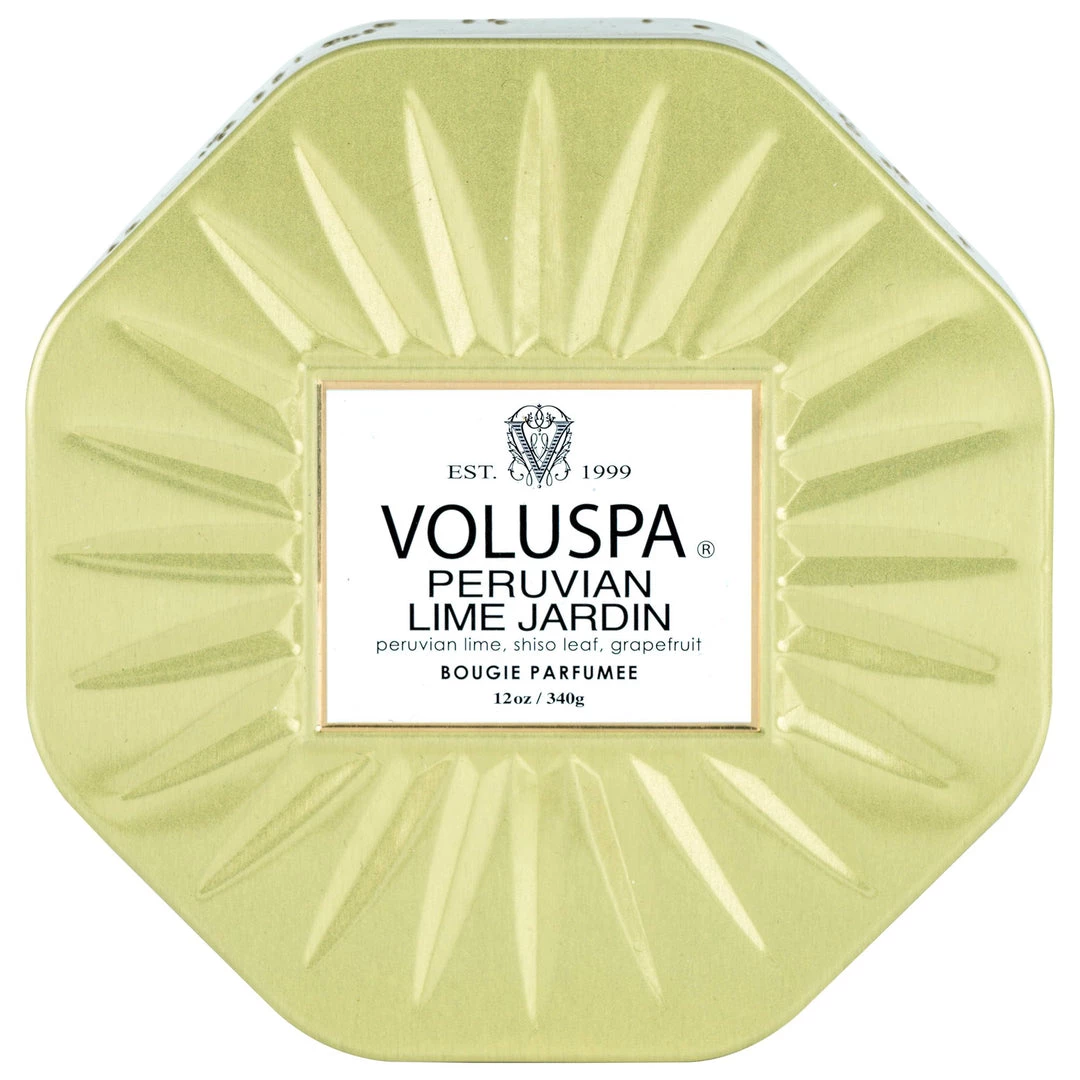 Voluspa Peruvian Lime Jardin - 3 Wick Octagon Tin Candle Fragrances 1 Voluspa Peruvian Lime Jardin - 3 Wick Octagon Tin Candle Fragrances