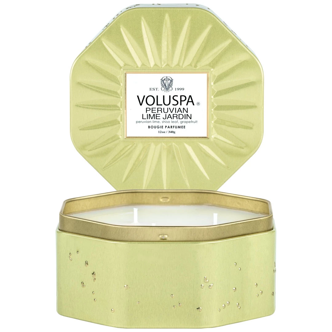 Voluspa Peruvian Lime Jardin - 3 Wick Octagon Tin Candle Fragrances 2 Voluspa Peruvian Lime Jardin - 3 Wick Octagon Tin Candle Fragrances