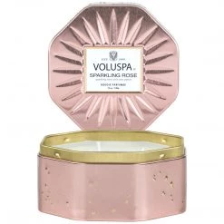 Voluspa Sparkling Rose - 3 Wick Octagon Tin Candle