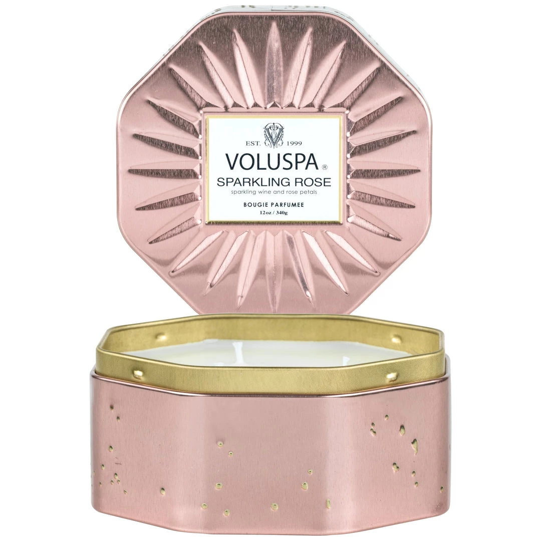 Voluspa Sparkling Rose - 3 Wick Octagon Tin Candle 2 Voluspa Sparkling Rose - 3 Wick Octagon Tin Candle