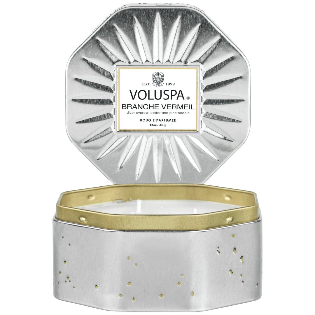 Voluspa Branche Vermeil - 3 Wick Octagon Tin Candle Fragrances 2 Voluspa Branche Vermeil - 3 Wick Octagon Tin Candle Fragrances