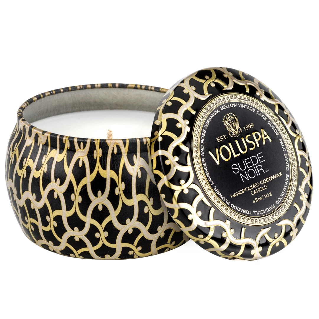 Voluspa Suede Noir - Mini Tin Candle 1 Voluspa Suede Noir - Mini Tin Candle
