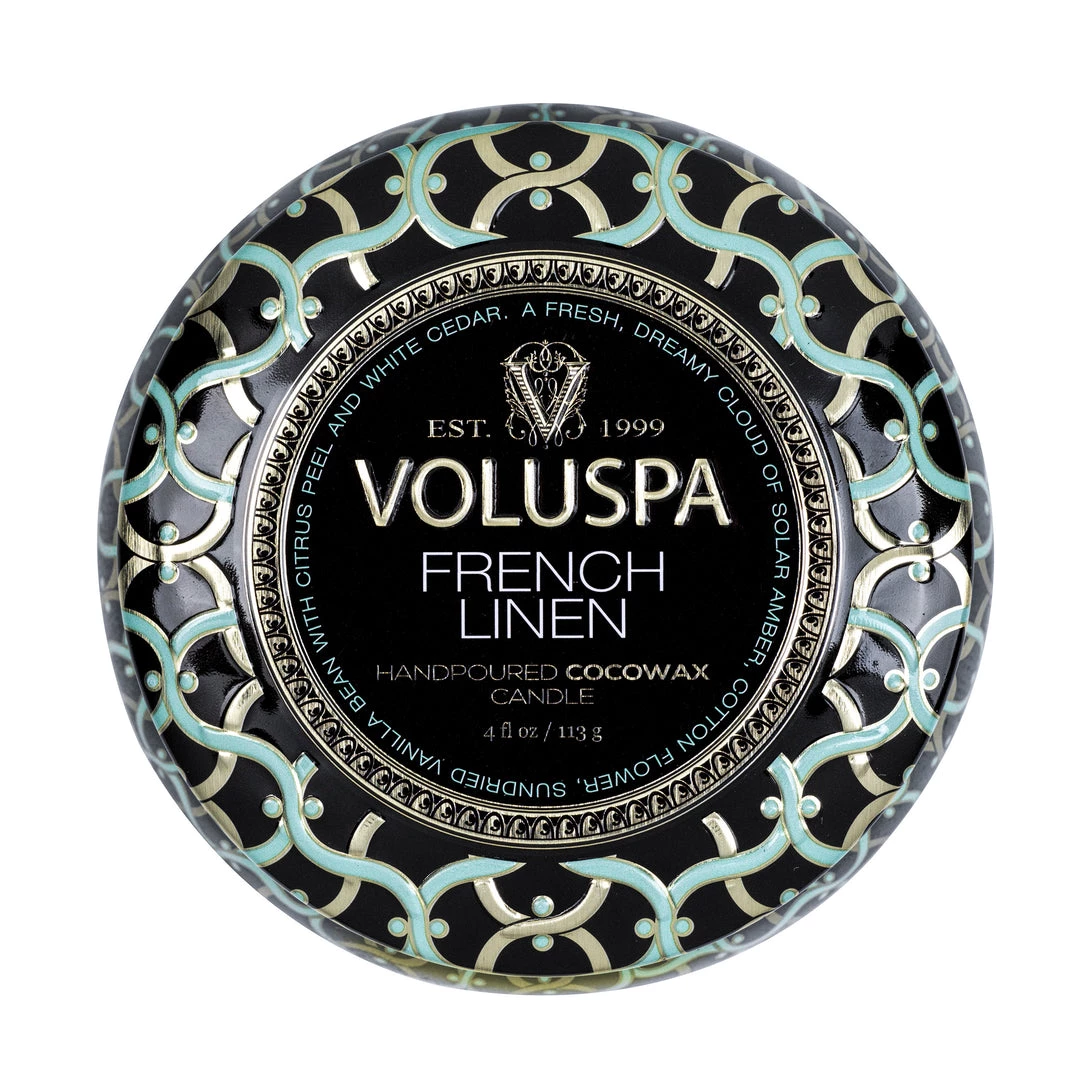 Voluspa French Linen - Mini Tin Candle Fragrances 4 Voluspa French Linen - Mini Tin Candle Fragrances