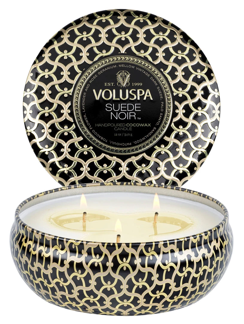 Voluspa Suede Noir - 3 Wick Tin Candle 3 Voluspa Suede Noir - 3 Wick Tin Candle