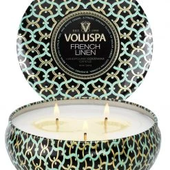 Voluspa French Linen - 3 Wick Tin Candle