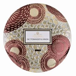 Voluspa Gilt Pomander & Hinoki - 3 Wick Tin Candle