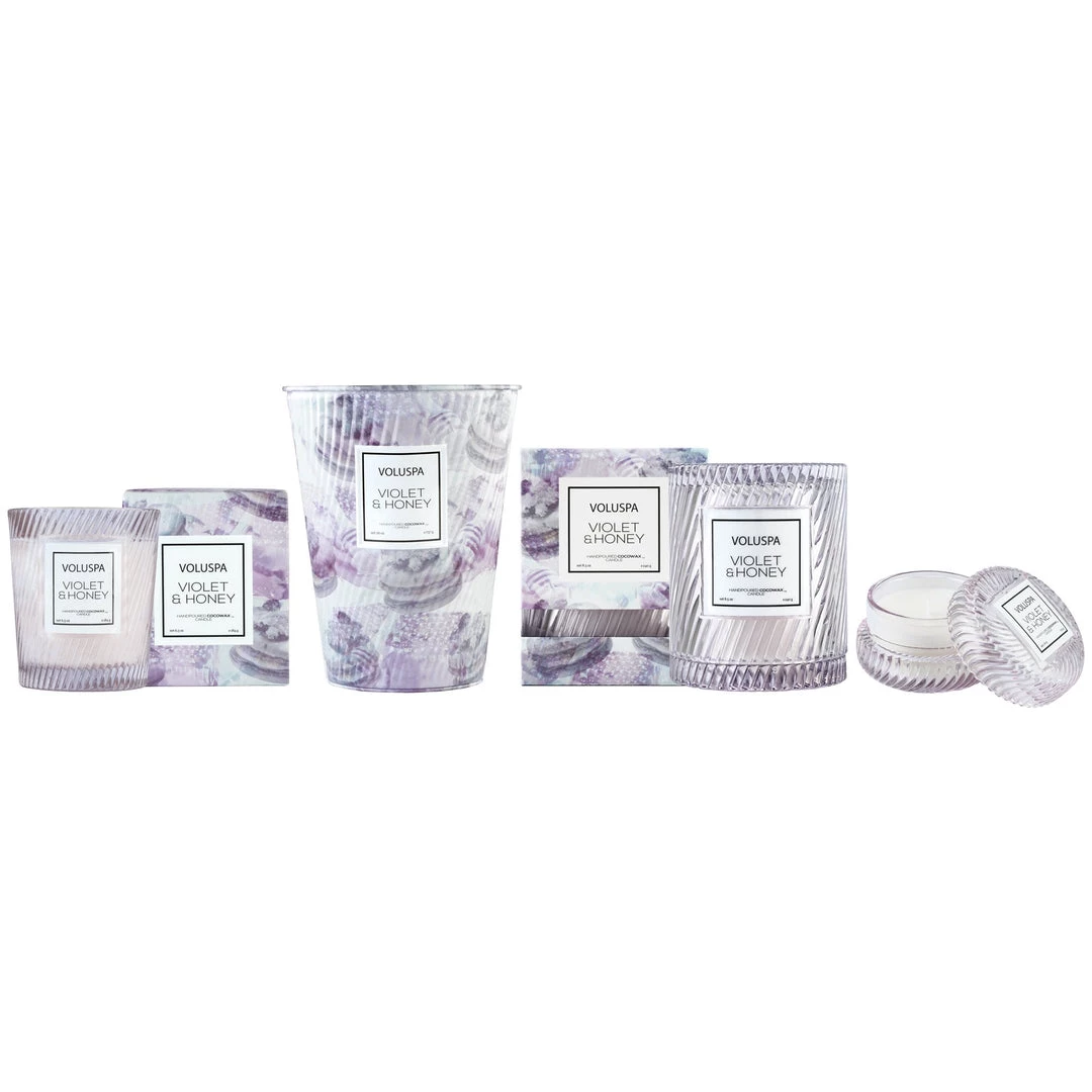 Voluspa Violet & Honey - Textured Glass Candle 3 Voluspa Violet & Honey - Textured Glass Candle