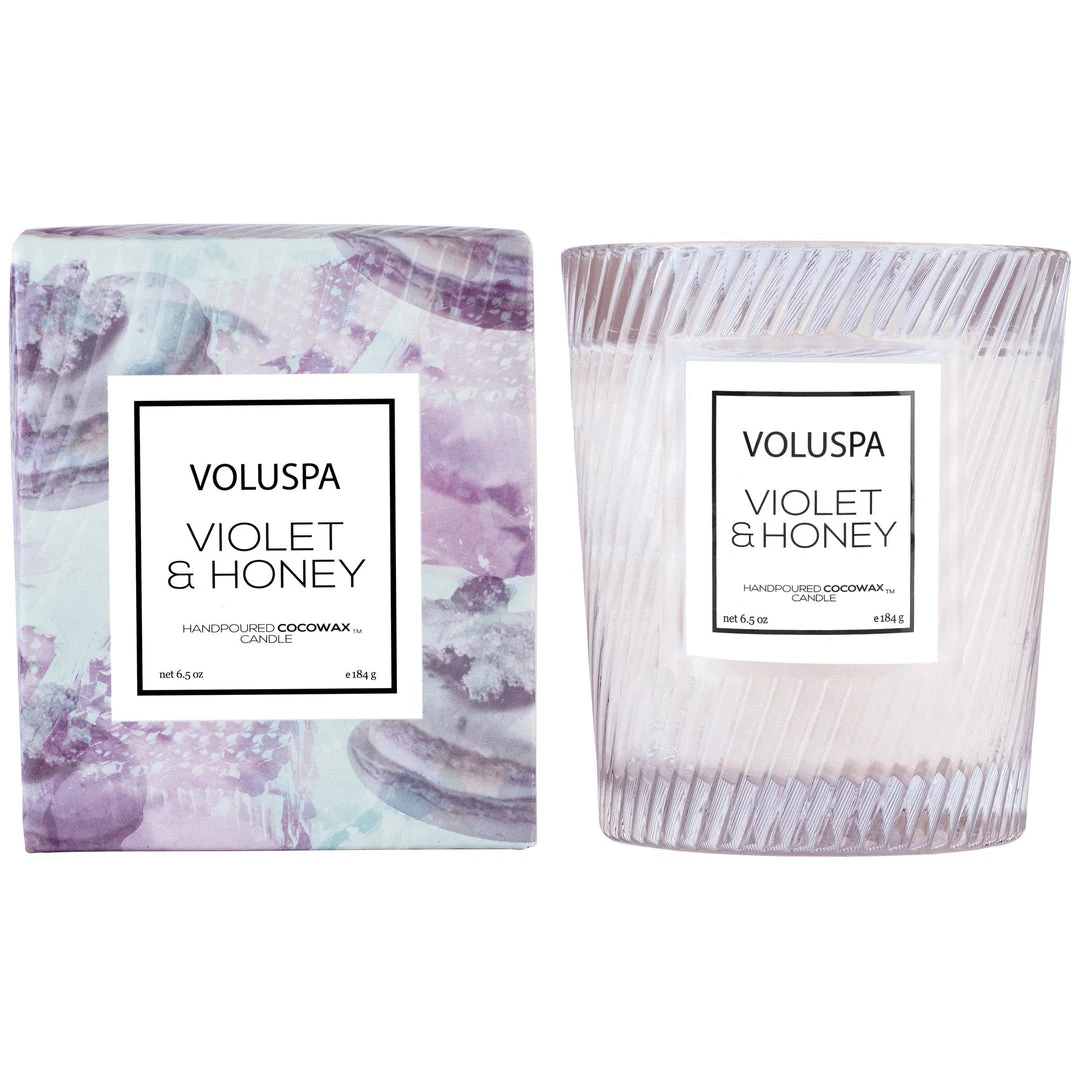 Voluspa Violet & Honey - Textured Glass Candle 2 Voluspa Violet & Honey - Textured Glass Candle