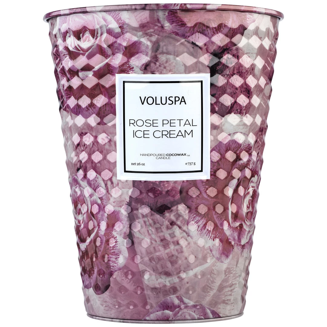 Voluspa Rose Petal Ice Cream - 2 Wick Tin Table Candle Fragrances 1 Voluspa Rose Petal Ice Cream - 2 Wick Tin Table Candle Fragrances