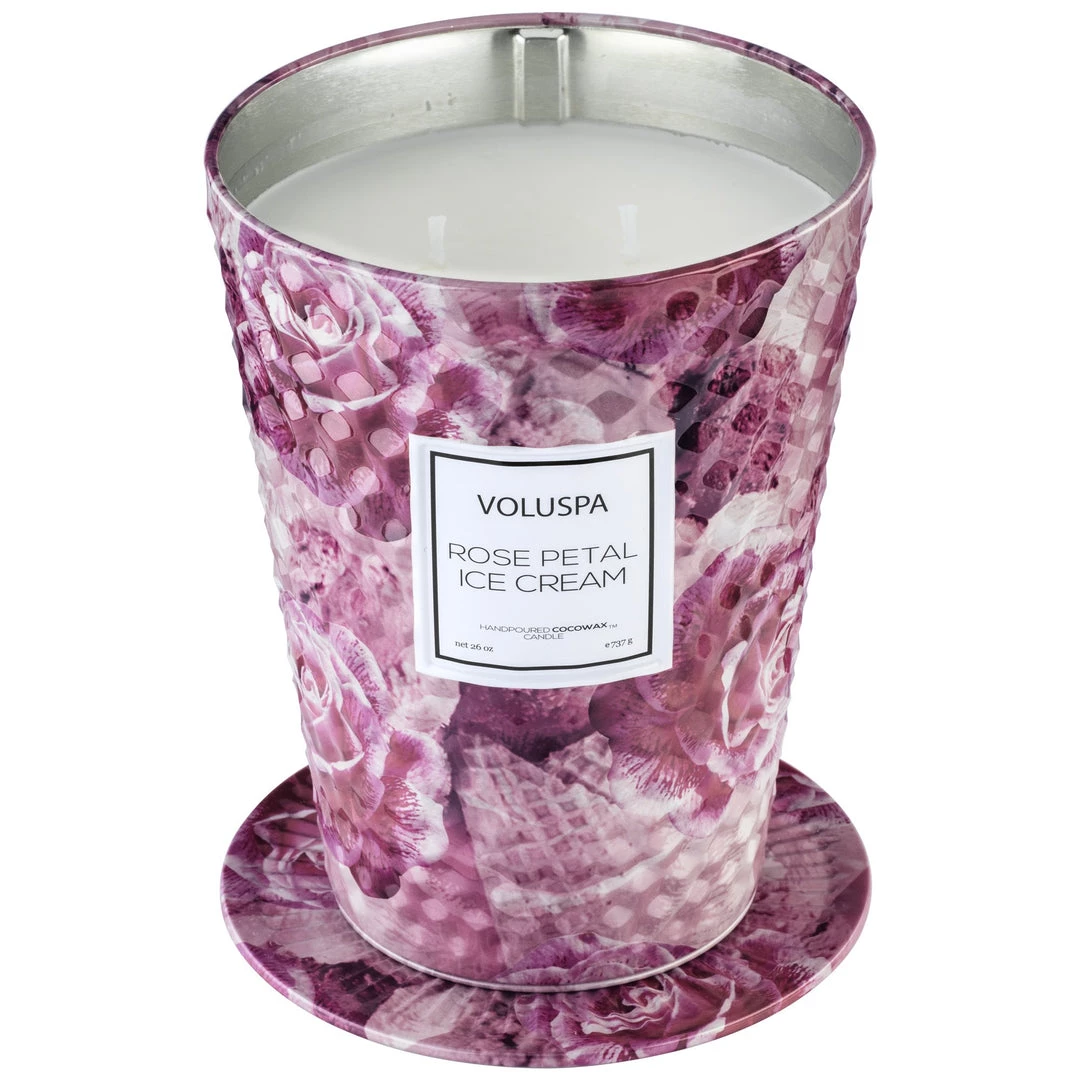 Voluspa Rose Petal Ice Cream - 2 Wick Tin Table Candle Fragrances 2 Voluspa Rose Petal Ice Cream - 2 Wick Tin Table Candle Fragrances