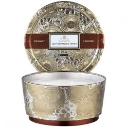 Voluspa Gilt Pomander & Hinoki - Seasonal 3 Wick Pedestal Tin Candle Fragrances